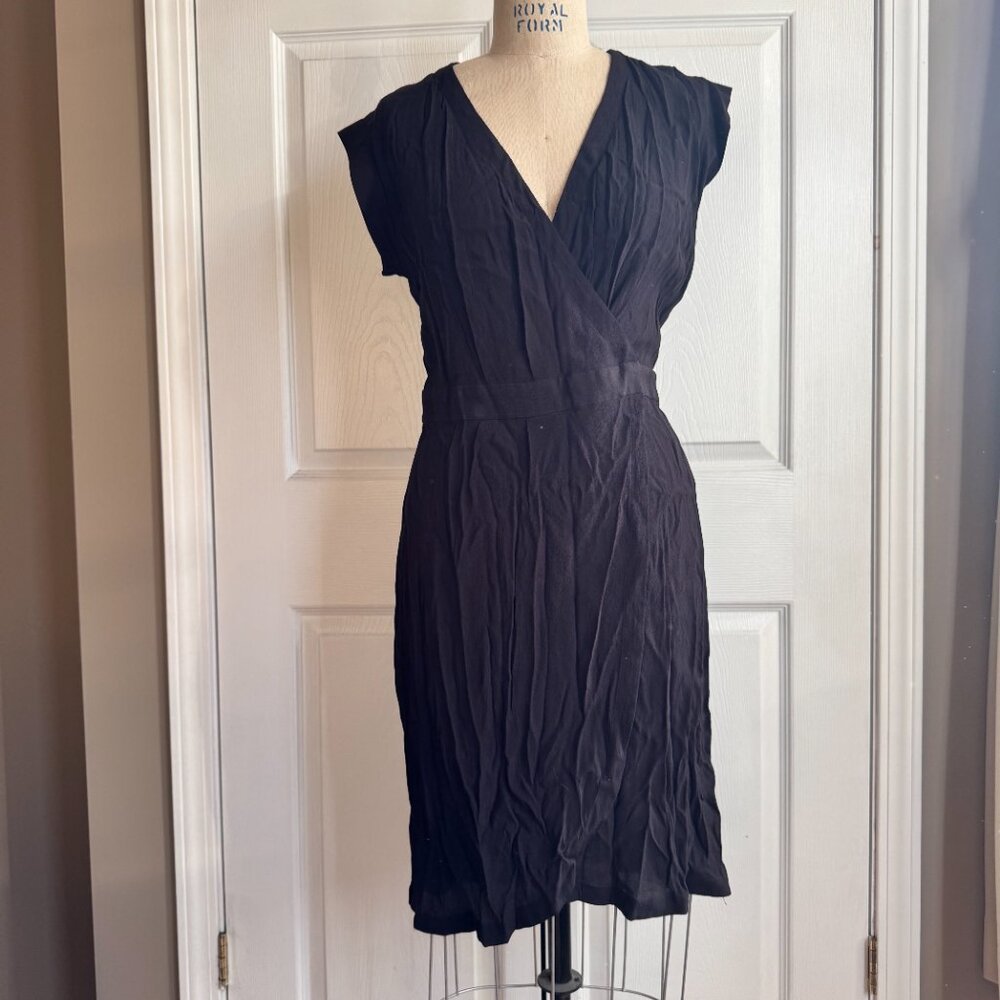Black Cap Sleeve Wrap Dress H & M Size 14 Gently Used Viscose Midi Length Rayon